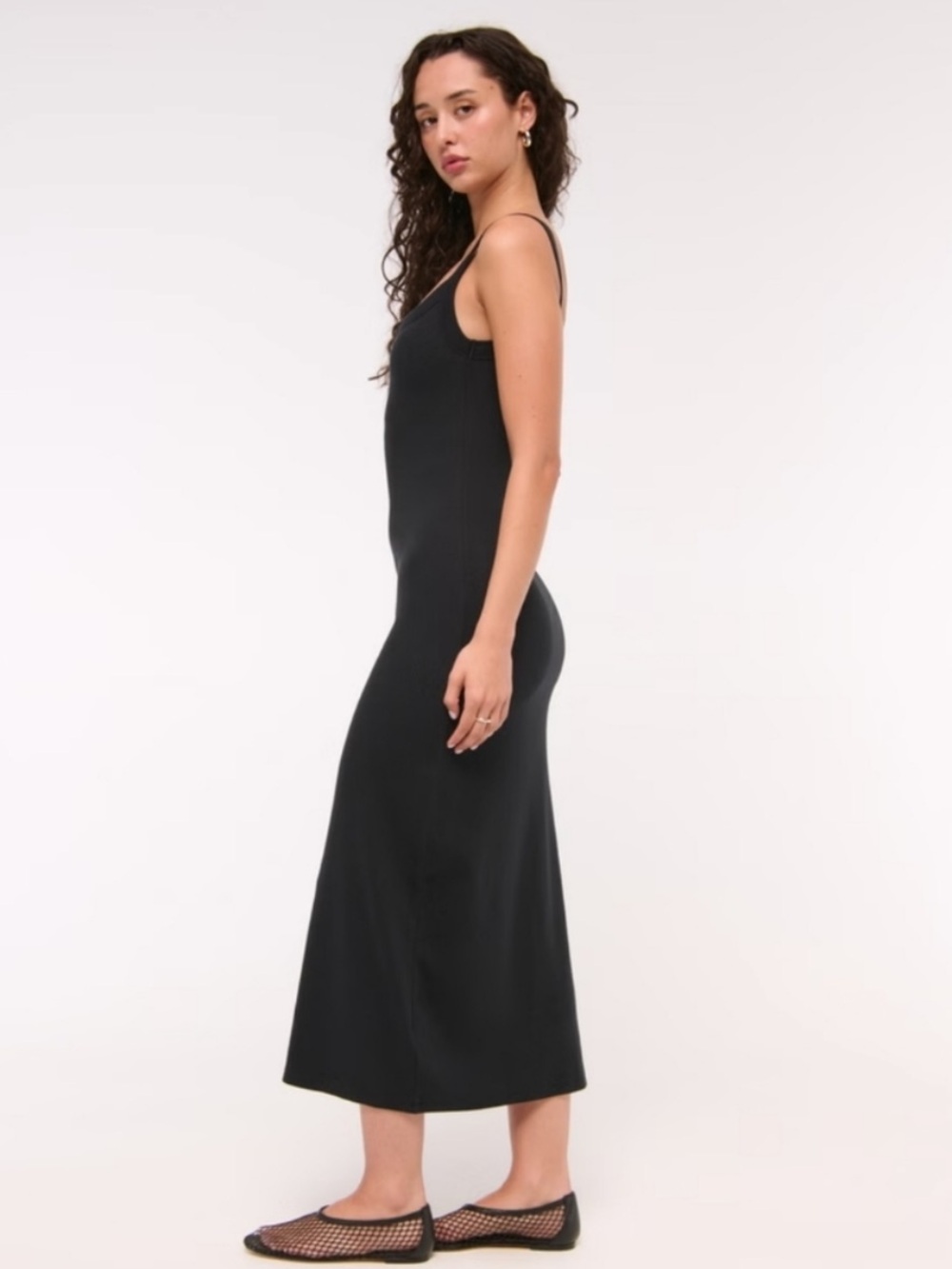 Abercrombie & Fitch Bra Free Essential 90s Rib Midi Dress In Black - Picture 3 of 8